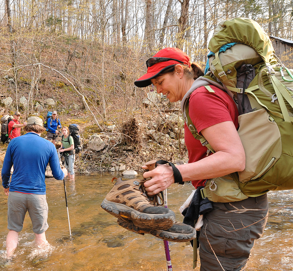 crossing a stream on the ozark trail